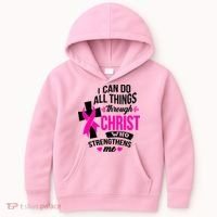 Breast Cancer I Can Do All Things Through Christ Awareness Kids Hoodie thumb 0