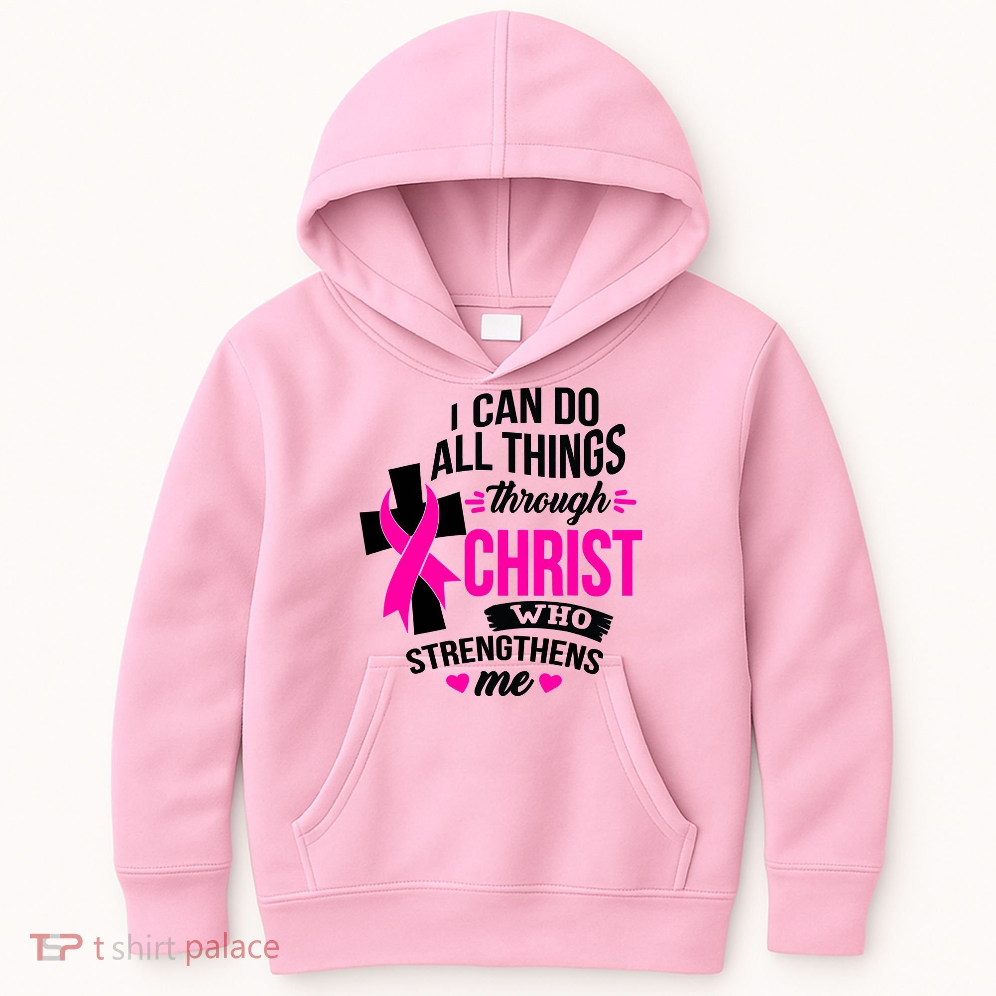 Breast Cancer I Can Do All Things Through Christ Awareness Kids Hoodie