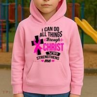 Breast Cancer I Can Do All Things Through Christ Awareness Kids Hoodie thumb 2