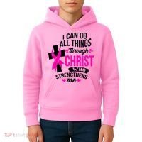 Breast Cancer I Can Do All Things Through Christ Awareness Kids Hoodie thumb 4