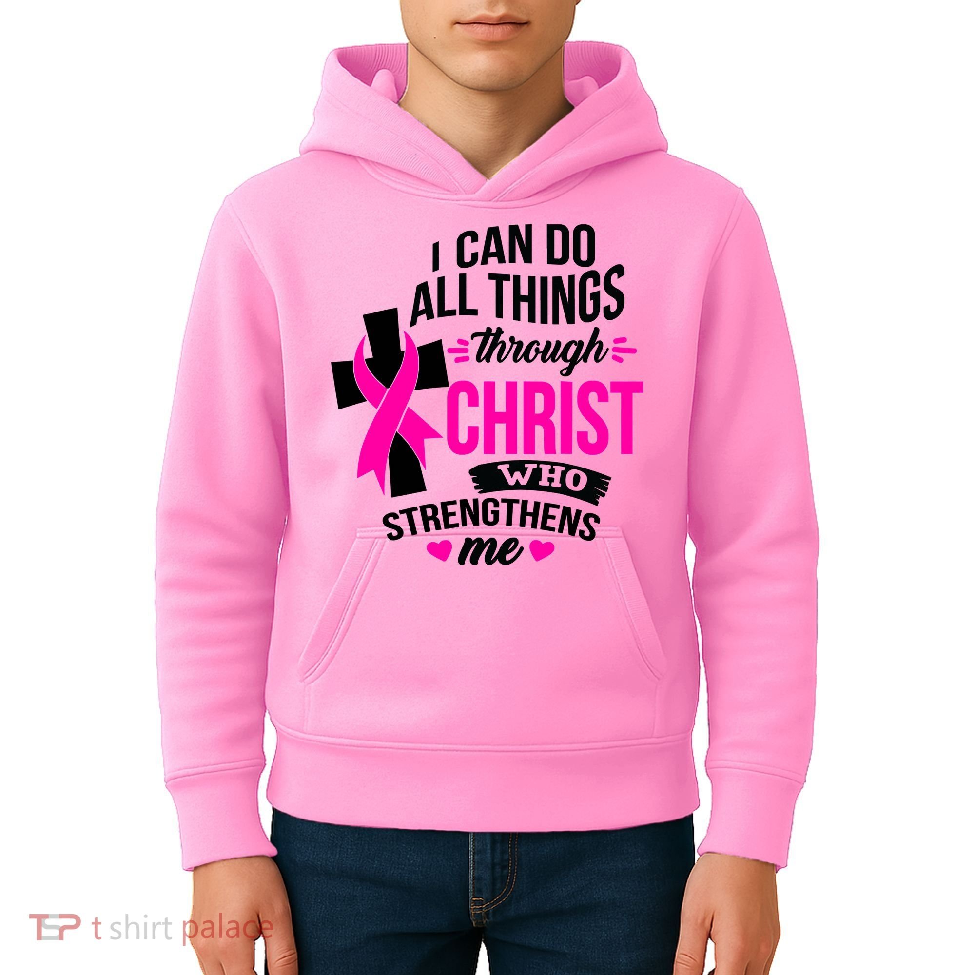 Breast Cancer I Can Do All Things Through Christ Awareness Kids Hoodie
