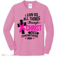 Breast Cancer I Can Do All Things Through Christ Awareness Kids Long Sleeve Shirt thumb 0