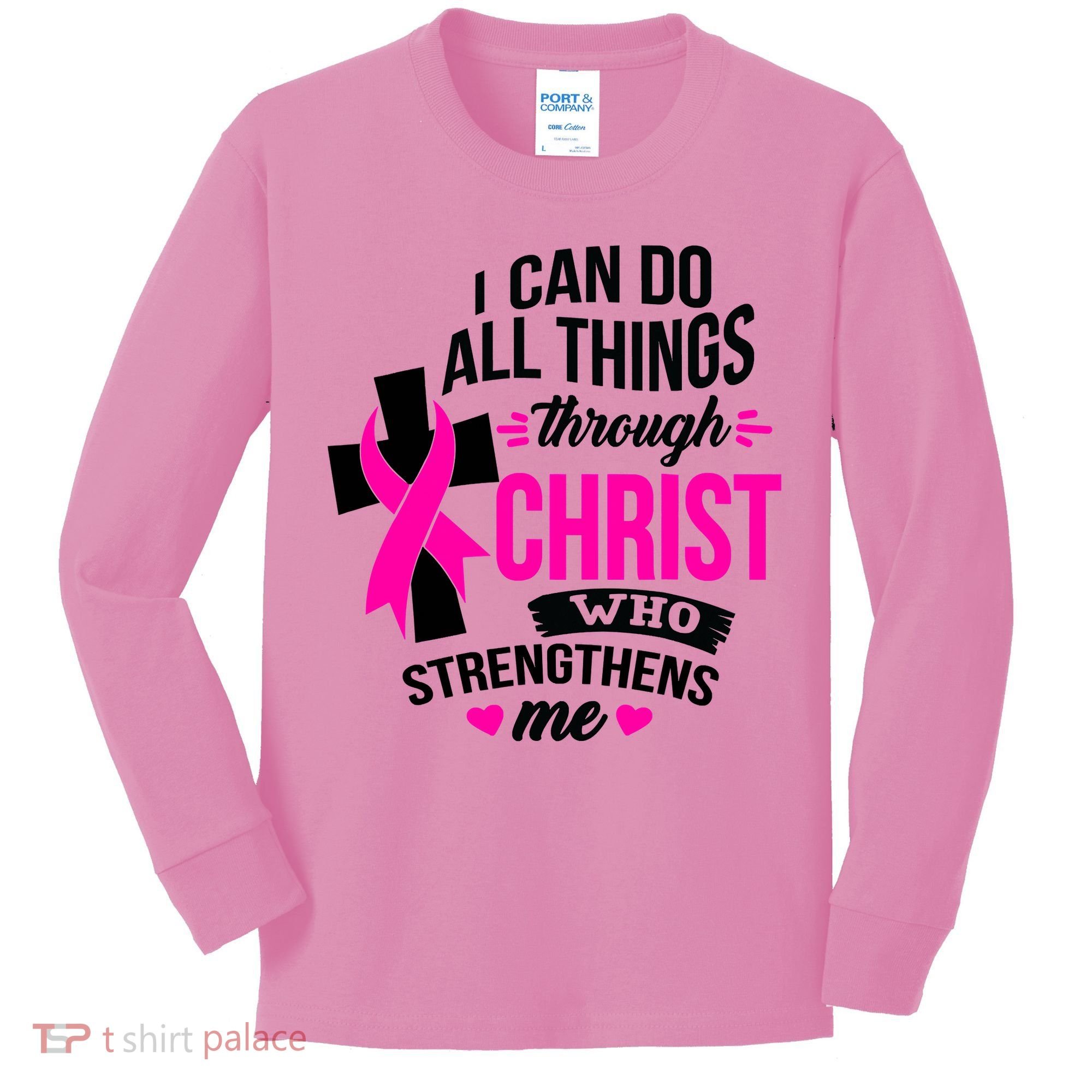 Breast Cancer I Can Do All Things Through Christ Awareness Kids Long Sleeve Shirt