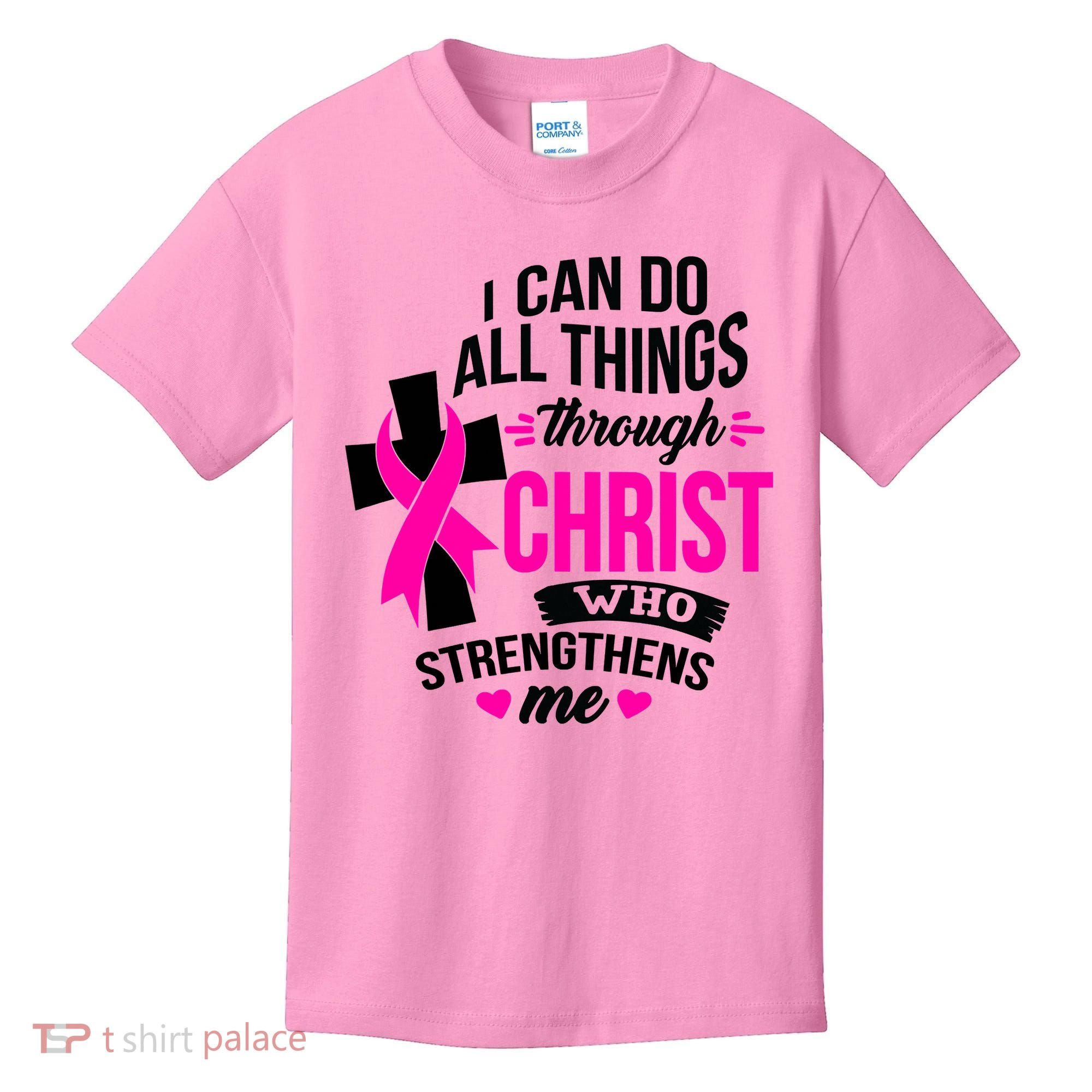 Breast Cancer I Can Do All Things Through Christ Awareness Kids T-Shirt