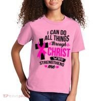 Breast Cancer I Can Do All Things Through Christ Awareness Kids T-Shirt thumb 2