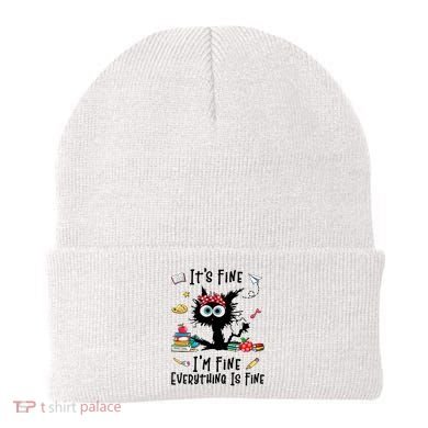 Black Cat It's Fine I'm Fine Everything Is Fine Teacher Life Gift Beanie