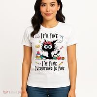 Black Cat It's Fine I'm Fine Everything Is Fine Teacher Life Gift Women's T-Shirt thumb 4