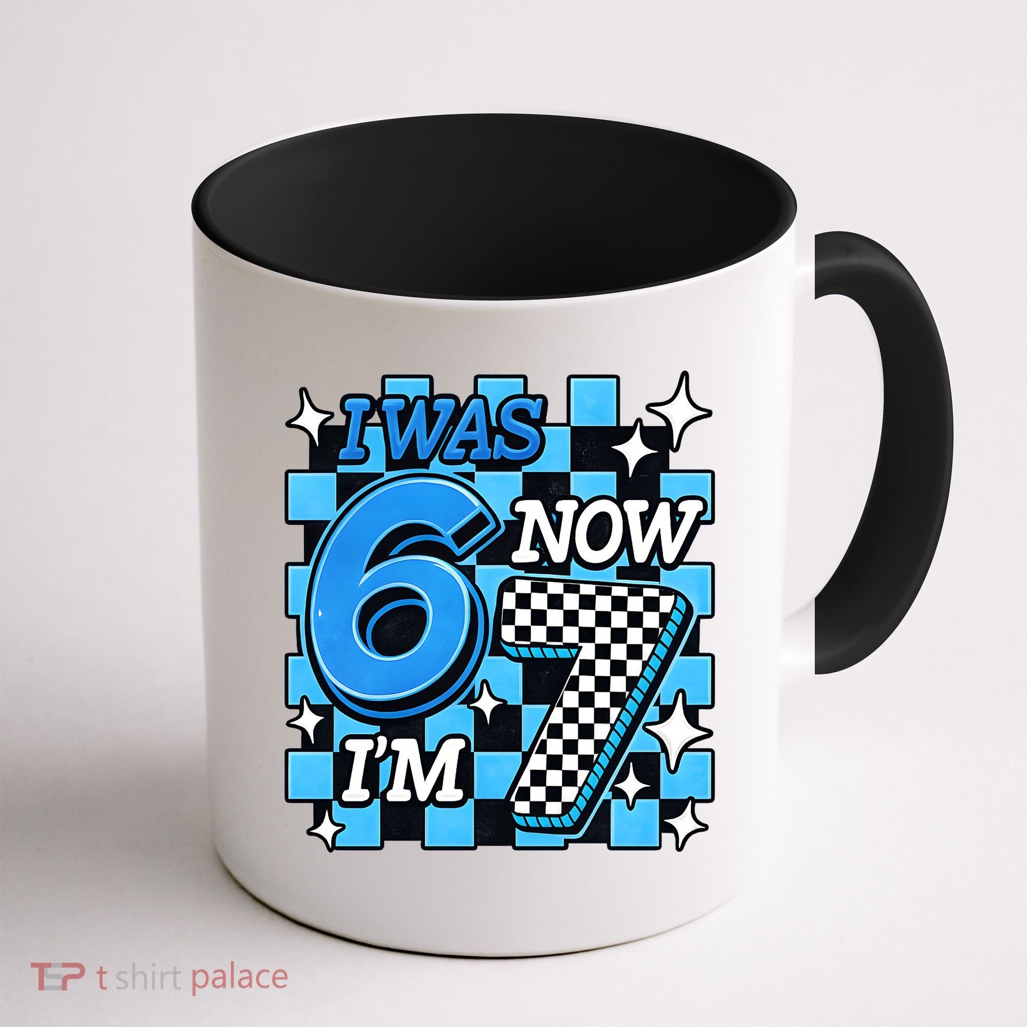 Blue Checkered I Was 6 Now I'm 7 67 Birthday Boy Coffee Mug