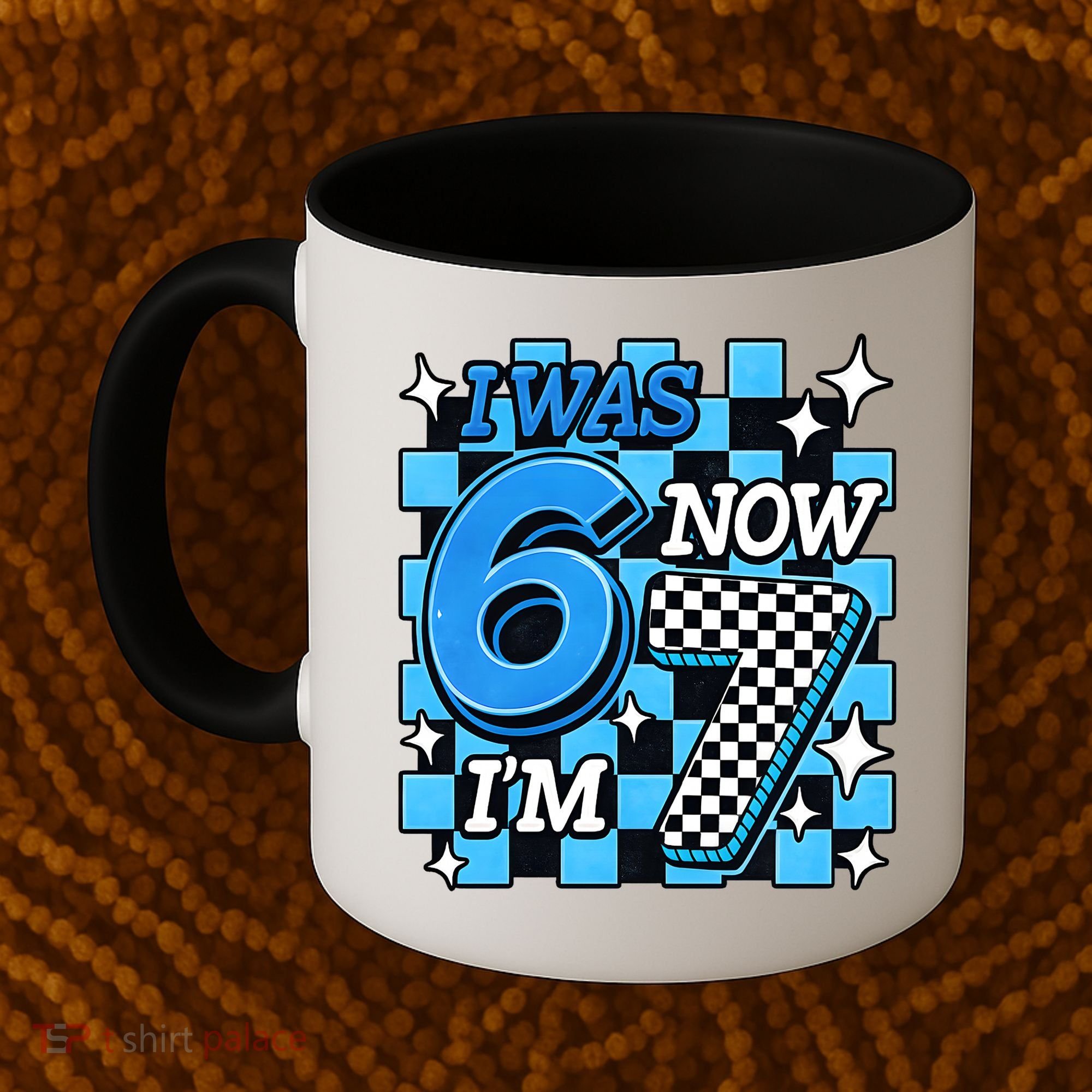 Blue Checkered I Was 6 Now I'm 7 67 Birthday Boy Coffee Mug