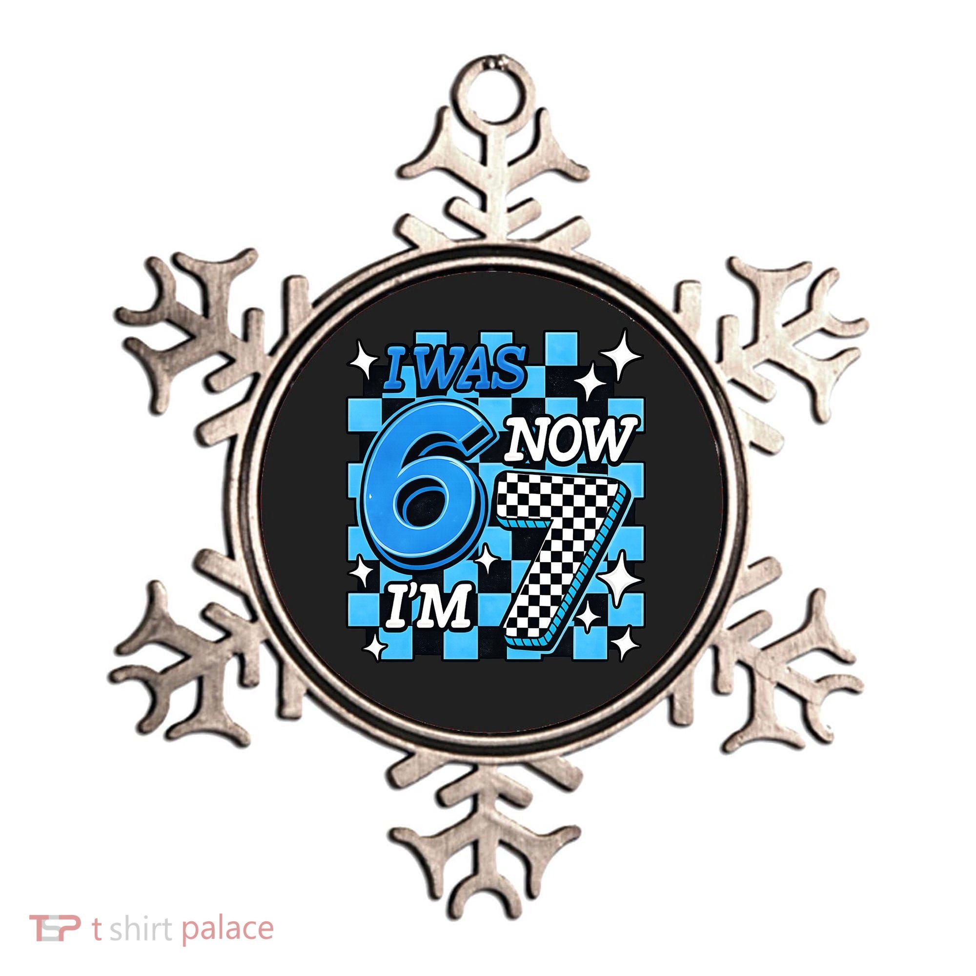 Blue Checkered I Was 6 Now I'm 7 67 Birthday Boy Ornament