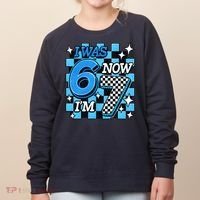 Blue Checkered I Was 6 Now I'm 7 67 Birthday Boy Women's Sweatshirt thumb 0