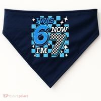 Blue Checkered I Was 6 Now I'm 7 67 Birthday Boy USA-Made Doggie Bandana thumb 0