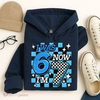 Blue Checkered I Was 6 Now I'm 7 67 Birthday Boy Hoodie thumb 4