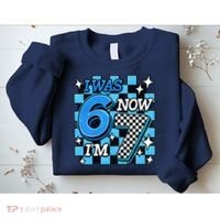Blue Checkered I Was 6 Now I'm 7 67 Birthday Boy Sweatshirt thumb 2