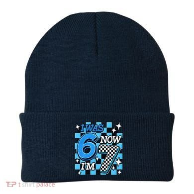 Blue Checkered I Was 6 Now I'm 7 67 Birthday Boy Beanie