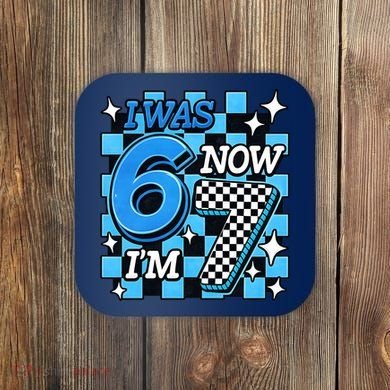 Blue Checkered I Was 6 Now I'm 7 67 Birthday Boy Coaster