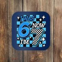 Blue Checkered I Was 6 Now I'm 7 67 Birthday Boy Coaster thumb 0