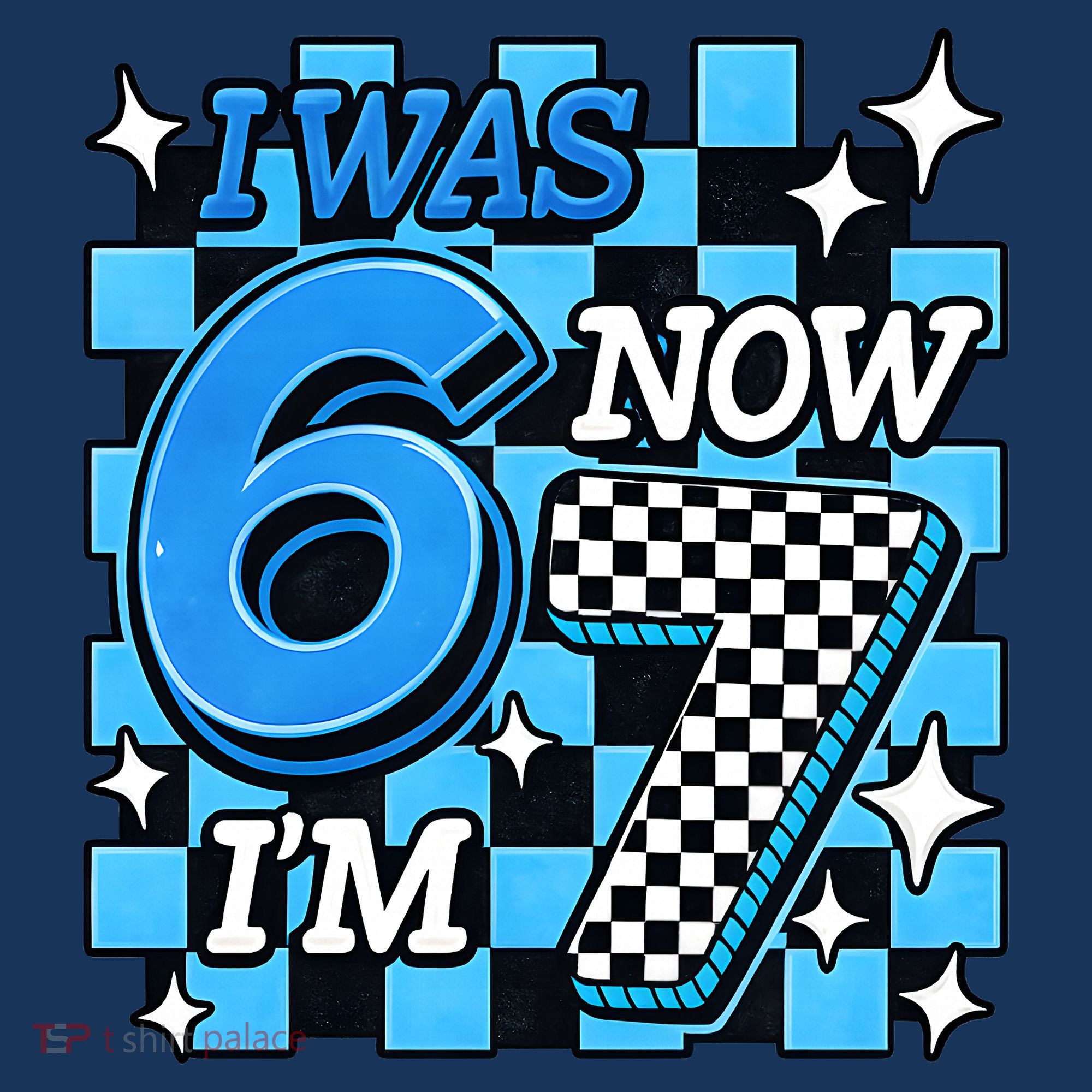 Blue Checkered I Was 6 Now I'm 7 67 Birthday Boy Women's Hoodie