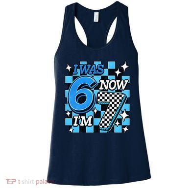 Blue Checkered I Was 6 Now I'm 7 67 Birthday Boy Women's Tank Top