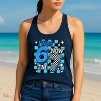 Blue Checkered I Was 6 Now I'm 7 67 Birthday Boy Women's Tank Top thumb 2