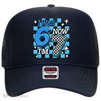 Blue Checkered I Was 6 Now I'm 7 67 Birthday Boy Hat thumb 0