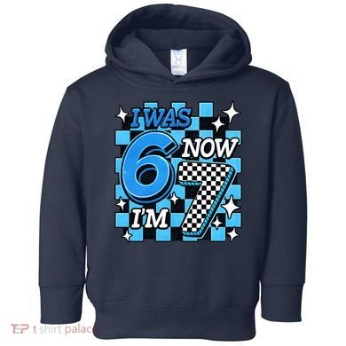 Blue Checkered I Was 6 Now I'm 7 67 Birthday Boy Toddler Hoodie