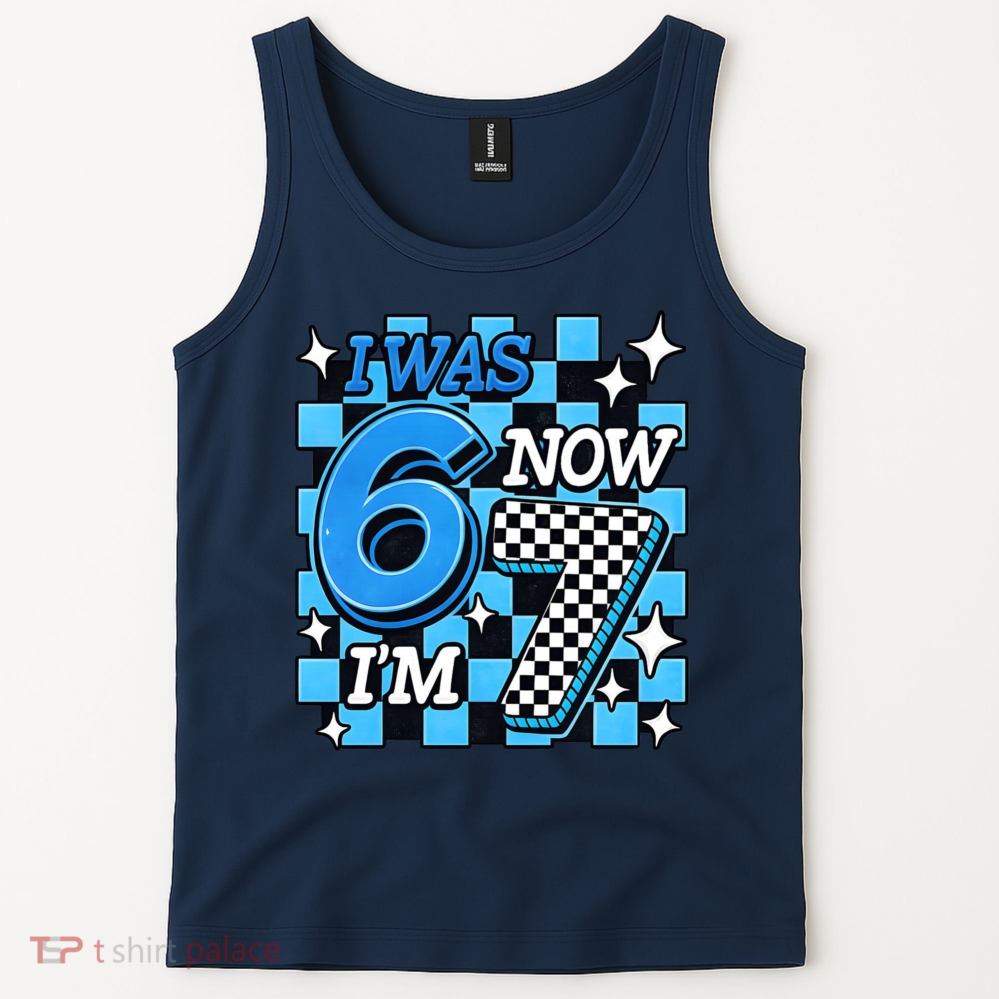 Blue Checkered I Was 6 Now I'm 7 67 Birthday Boy Tank Top