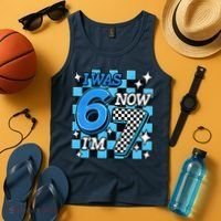 Blue Checkered I Was 6 Now I'm 7 67 Birthday Boy Tank Top thumb 4