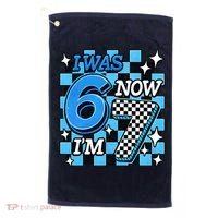 Blue Checkered I Was 6 Now I'm 7 67 Birthday Boy Golf Towel thumb 0