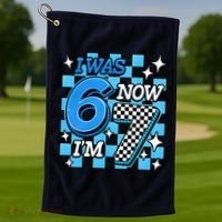 Blue Checkered I Was 6 Now I'm 7 67 Birthday Boy Golf Towel thumb 1