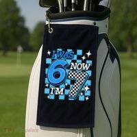 Blue Checkered I Was 6 Now I'm 7 67 Birthday Boy Golf Towel thumb 2