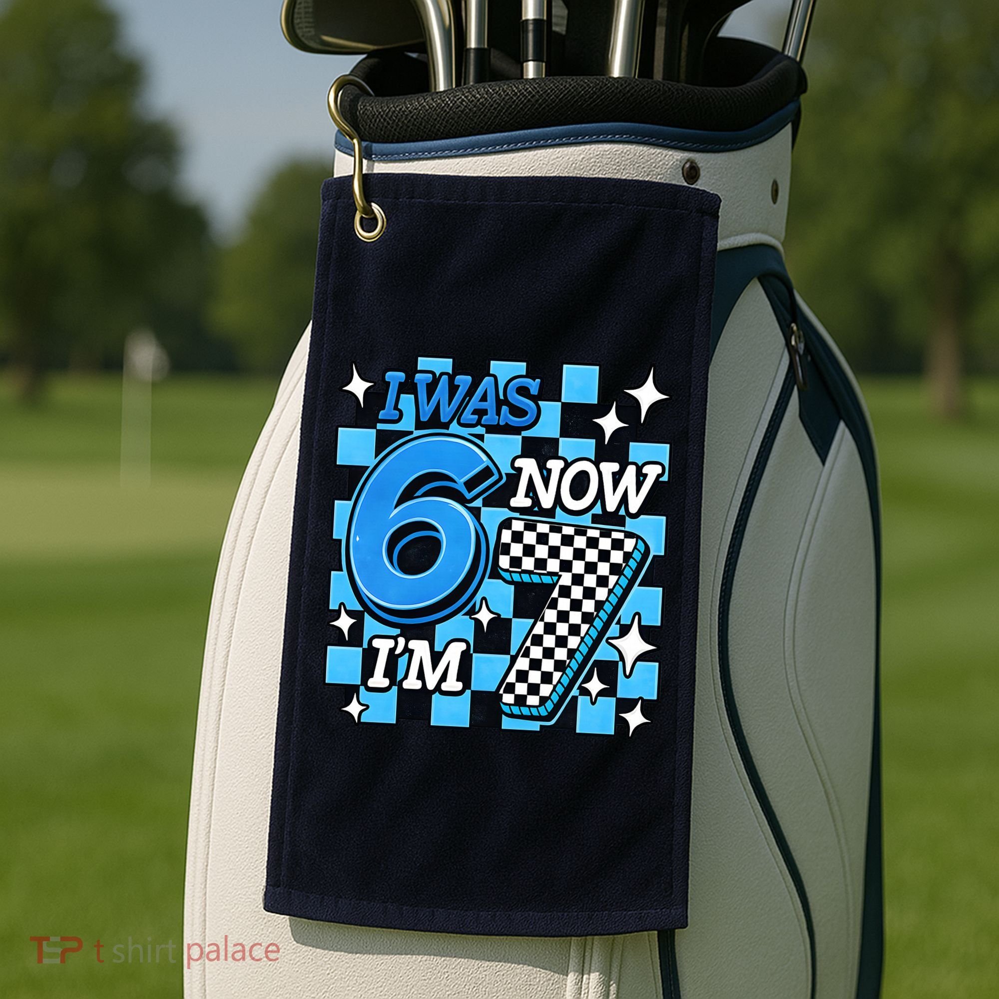 Blue Checkered I Was 6 Now I'm 7 67 Birthday Boy Golf Towel
