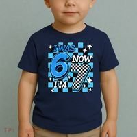 Blue Checkered I Was 6 Now I'm 7 67 Birthday Boy Toddler T-Shirt thumb 2