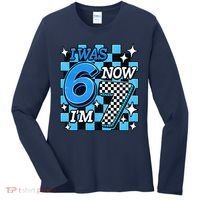 Blue Checkered I Was 6 Now I'm 7 67 Birthday Boy Women's Long Sleeve Shirt thumb 0