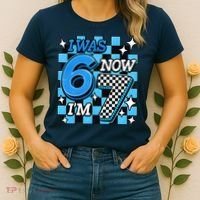 Blue Checkered I Was 6 Now I'm 7 67 Birthday Boy Women's T-Shirt thumb 2