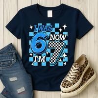 Blue Checkered I Was 6 Now I'm 7 67 Birthday Boy Women's T-Shirt thumb 3