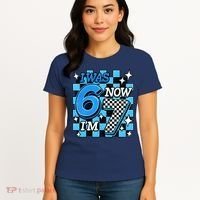Blue Checkered I Was 6 Now I'm 7 67 Birthday Boy Women's T-Shirt thumb 4