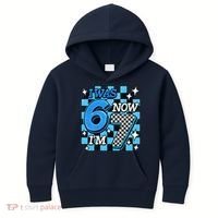 Blue Checkered I Was 6 Now I'm 7 67 Birthday Boy Kids Hoodie thumb 0