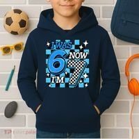 Blue Checkered I Was 6 Now I'm 7 67 Birthday Boy Kids Hoodie thumb 2