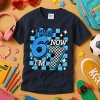 Blue Checkered I Was 6 Now I'm 7 67 Birthday Boy Kids T-Shirt thumb 3