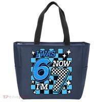 Blue Checkered I Was 6 Now I'm 7 67 Birthday Boy Tote Bag thumb 0