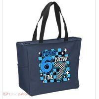 Blue Checkered I Was 6 Now I'm 7 67 Birthday Boy Tote Bag thumb 2
