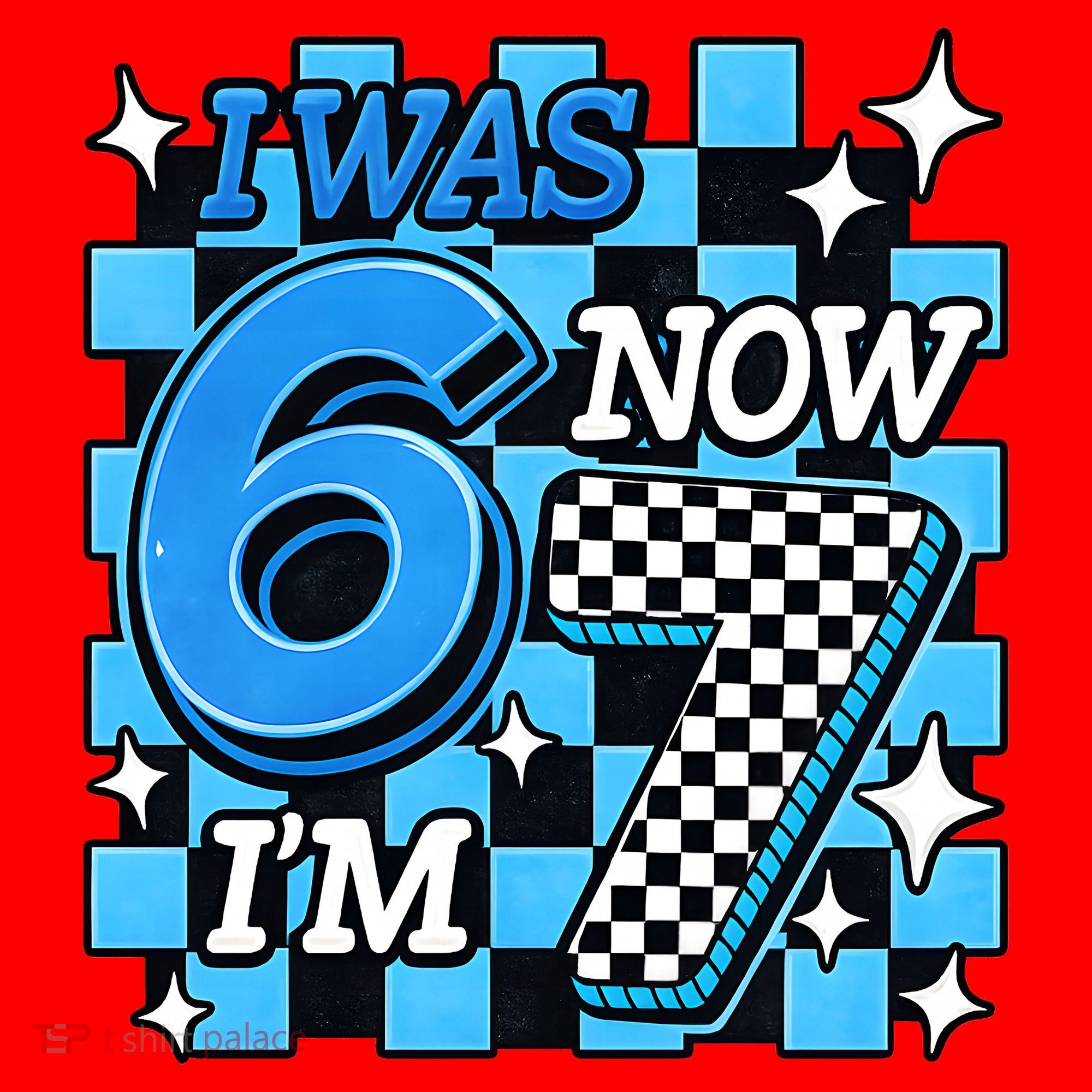Blue Checkered I Was 6 Now I'm 7 67 Birthday Boy Santa Hat