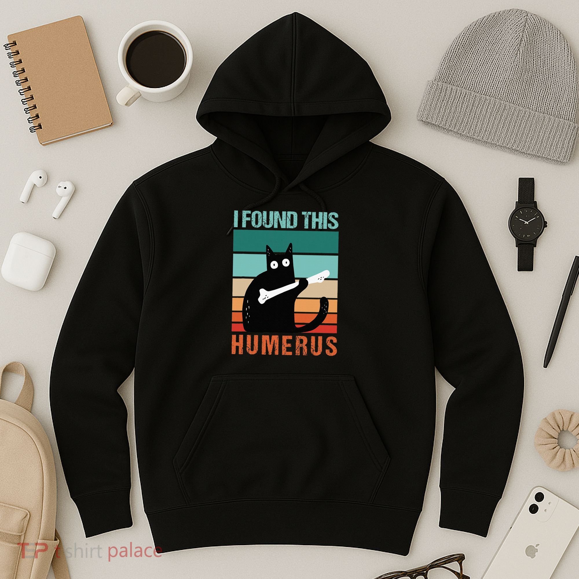 Black Cat I Found This Humerus Cat Joke Hoodie