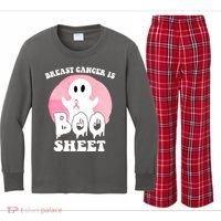 Breast Cancer Is Boo Sheet Funny Ghost Kids Long Sleeve Plaid Pajama Set thumb 0