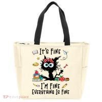 Black Cat It's Fine I'm Fine Everything Is Fine Teacher Xmas Gift Tote Bag thumb 0
