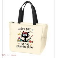 Black Cat It's Fine I'm Fine Everything Is Fine Teacher Xmas Gift Tote Bag thumb 3