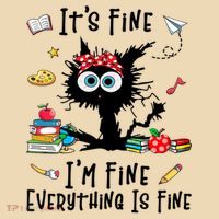 Black Cat It's Fine I'm Fine Everything Is Fine Teacher Xmas Gift Tote Bag thumb 4