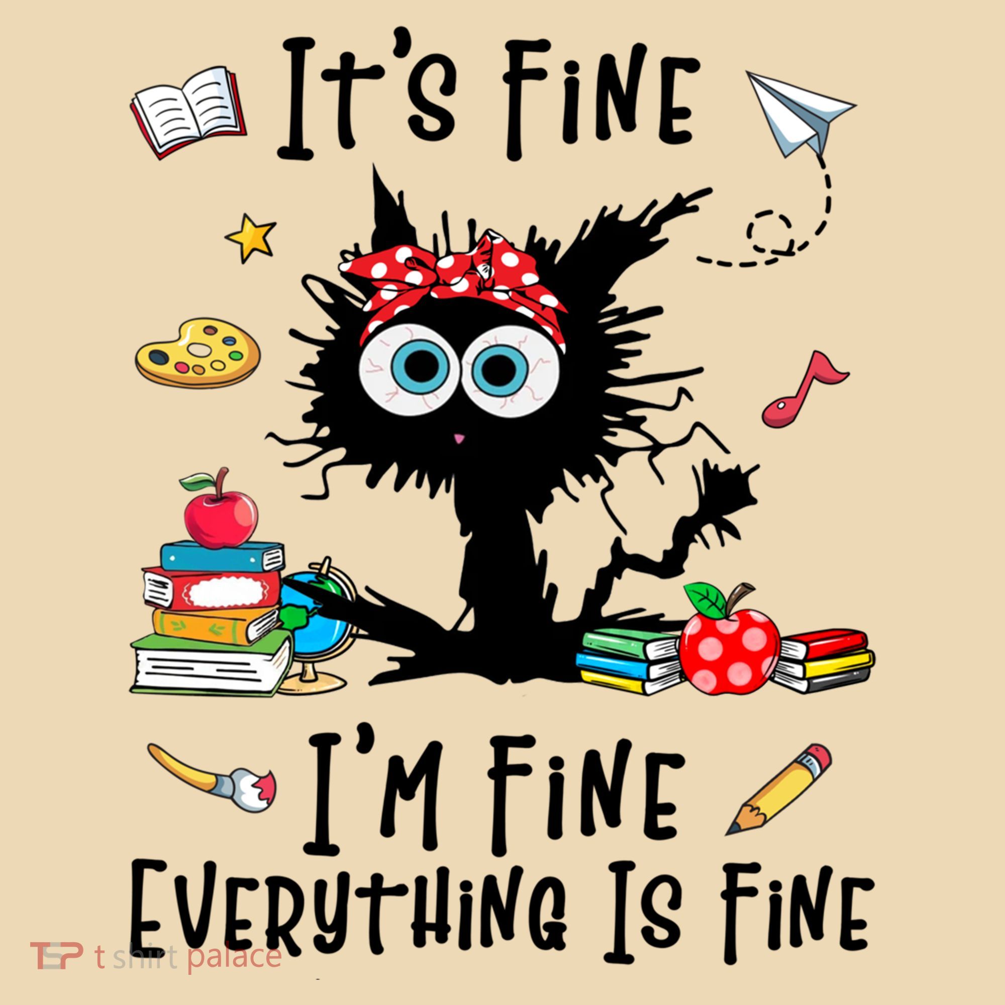 Black Cat It's Fine I'm Fine Everything Is Fine Teacher Xmas Gift Tote Bag