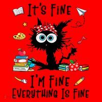 Black Cat It's Fine I'm Fine Everything Is Fine Teacher Xmas Gift Santa Hat thumb 1
